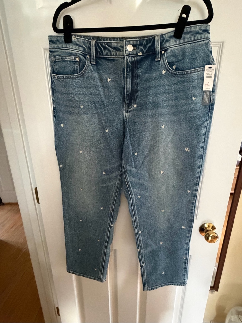 Talbots Light Blue Cropped Jeans with White Heart Embroidery